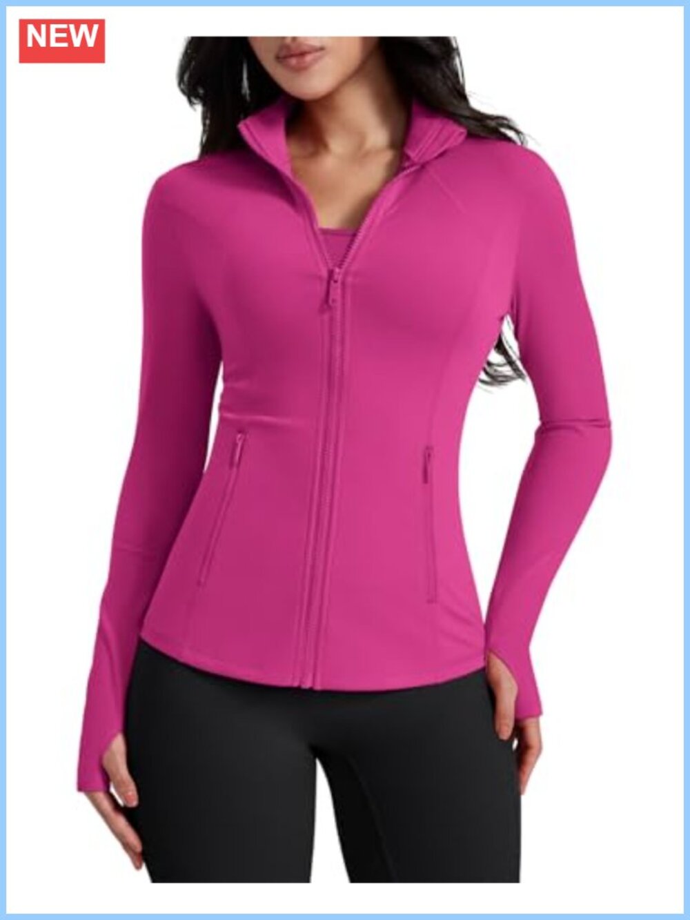 Women's Athletic Zip Up Jacket Lightweight Running Track Top with Pockets &